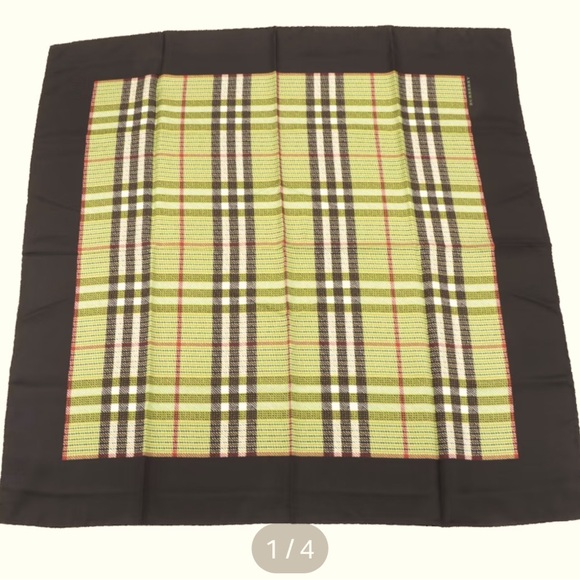 NWT Burberry Green Check Silk Scarf with Black Border - Picture 1 of 4